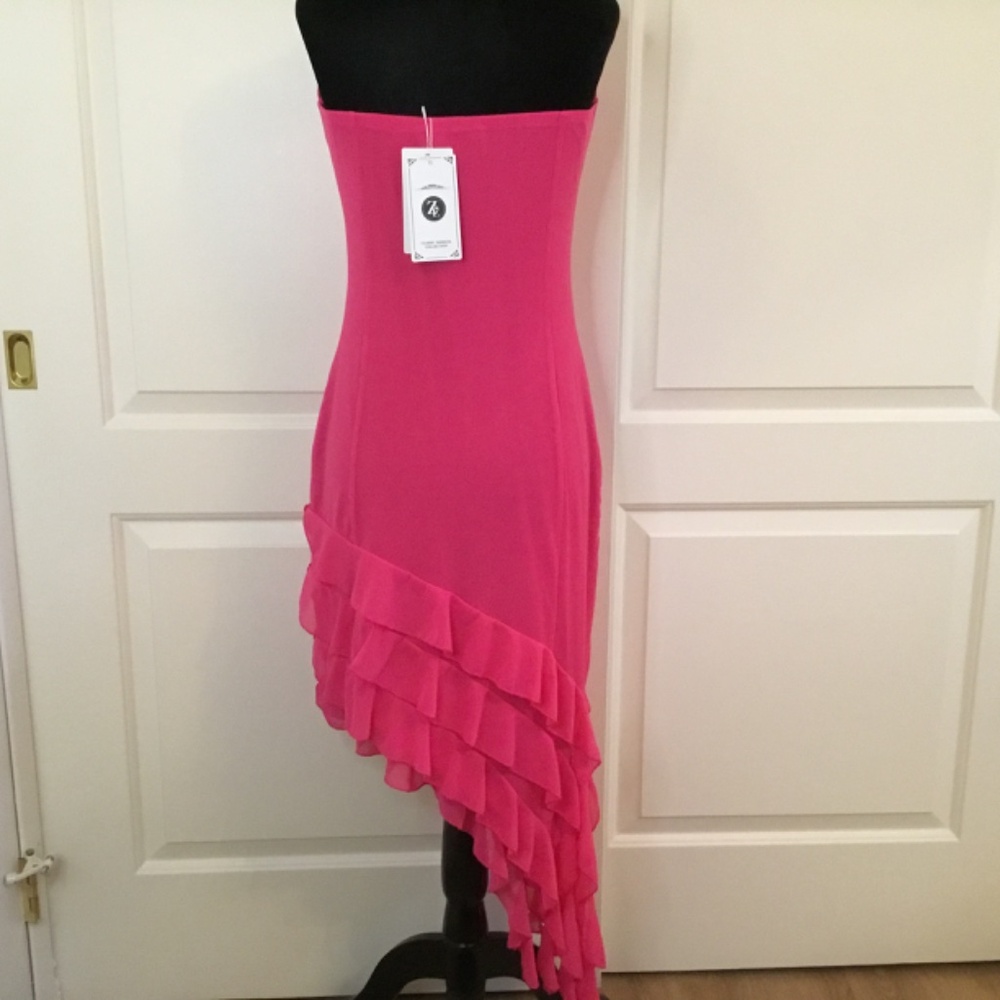 NWT Zesica Pink Off The Shoulder Ruffle Bodycon Midi Dress Size Large - Picture 5 of 8
